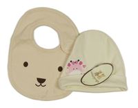 2set- béžová čepice se žirafou+ nákrčník s čumáčkem