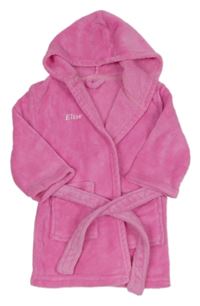 Růžový chlupatý župan s páskem a kapucí 
