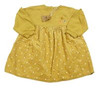 Nové - Hořčicové teplákovo/manšestrové šaty s motýlky a puntíky Next