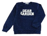 Tmavomodrá vzorovaná chlpatá mikina s nápisom