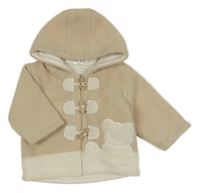 Béžovo-bílý fleecový podšitý kabátek s medvídkem a kapucí 