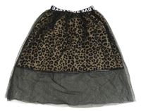 Čierno-béžová tylová sukňa s leopardím vzorom a nápisom Shein