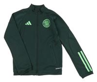 Tmavozelená sportovní funkční propínací mikina se čtyřlístkem a logem Adidas