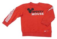 Červená mikina s Mickey a pruhy Adidas