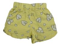 Žlté plátenné kraťasy so srdiečkami a vreckami