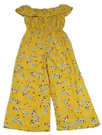 Žltý kvietkovany letný culottes overal s volánikom New Look