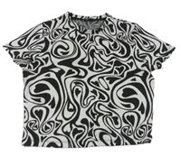 Černo-šedé vzorované úpletové crop tričko New Look
