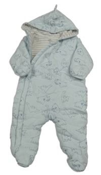 Svetlomodrá zateplená kombinéza s dinosaurami a kapucňou Mothercare