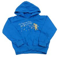 Modrá mikina s nápisem, myší a kapucňou