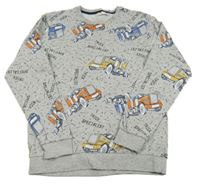 Sivá vzorovaná mikina s kamiony