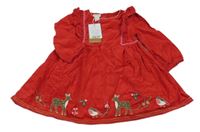 Nové - červené manšestrové šaty se srnami a listy Monsoon