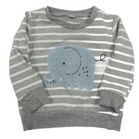 Sivo-biela pruhovaná mikina so slonom