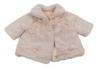 Svetloružový kožušinový zateplený kabát s mašlou a golierikom Nutmeg