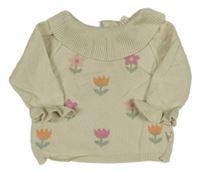 Béžový kvetovaný sveter s golierikom