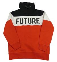 Červeno-bielo-čierna mikina s nápisom a komínovým golierom