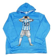 Modrá športová mikina s fotbalistou a kapucňou