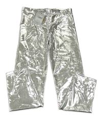 Nové - Stříbrné koženkové legíny Tu