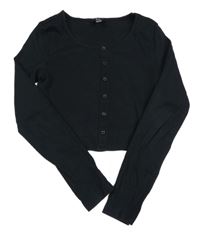 Černé žebrované crop triko s knoflíky New Look