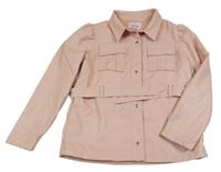 Svetloružová koženková košeľová bunda s opaskom