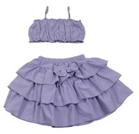 2Set - Fialová vrstvená sukně s mašlí + crop top SHEIN