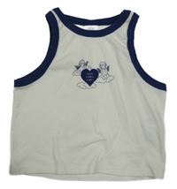 Smetanovo-tmavomodrý rebrovaný crop top s anděly Zara