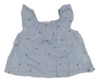 Světlemodro-bílý pruhovaný top s jahodami H&M
