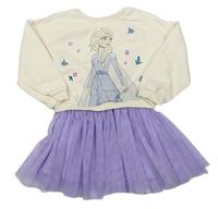 Smotanové teplákové šaty s Elsou a lila tylovou sukní M&S