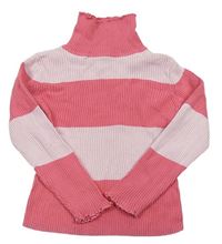 Ružovo-svetloružový pruhovaný rebrovaný sveter s rolákom George