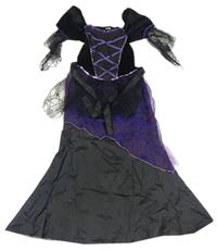 Kockovaným - Čierno-fialové šusťákovo/sametové šaty so sieťovinou