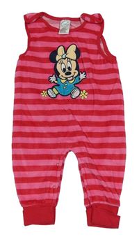 Růžovo-malinové sametové laclové kalhoty s Minnií Disney