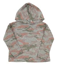 Šedo-růžovo-khaki army crop sveter s kapucňou M&Co.
