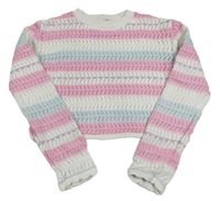Farebný pruhovaný crop sveter s dirkovaným vzorom Primark