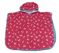 Tmavorůžové froté osuškové pončo s třešničkami a kapucí Mothercare
