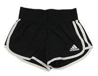 Černé šusťákové funkční kraťasy s logem a pruhy Adidas 
