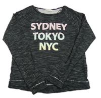 Tmavošedá melírovaná mikina s nápisy H&M