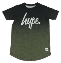 Tmavošedo-khaki ombré melírované tričko s logom Hype