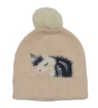 Světlerůžová chlupatá čepice s jednorožcem Vertbaudet