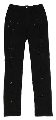 Čierne skinny rifle s dierami Shein