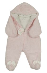 Svetloružová kožušinová zateplená kombinéza s kapucňou