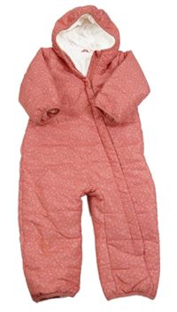 Růžová šusťáková zimní kombinéza s kytičkami a kapucí Impidimpi 