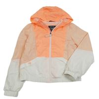 Oranžovo-biela šušťáková crop jarná bunda s kapucňou