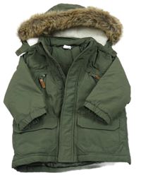Khaki šusťáková zimní bunda s odepínací kapucí H&M