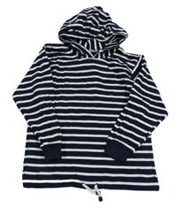 Tmavomodro-biela pruhovaná mikina s kapucňou