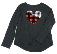 Tmavosivé tričko so srdíčkem z překlápěcích flitrů Cat&Jack