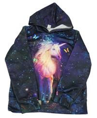 Farebná vzorovaná mikina s jednorožcom a kapucňou