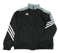 Černo-šedá sportovní funkční propínací mikina s pruhy Adidas 