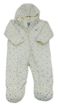 Bílá šusťáková prošívaná zateplená bunda s hvězdičkami a kapucí GAP