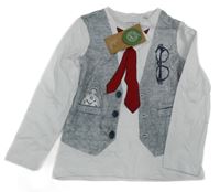 Nové - Bílé triko s tištěnou vestou a kravatou C&A