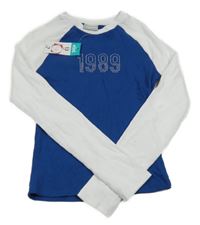 Nové - Tmavomodro-bílé žebrované triko s číslem z kamínků Matalan