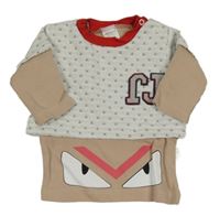 Béžovo-biela vrsvená mikina s potlačou Jikko